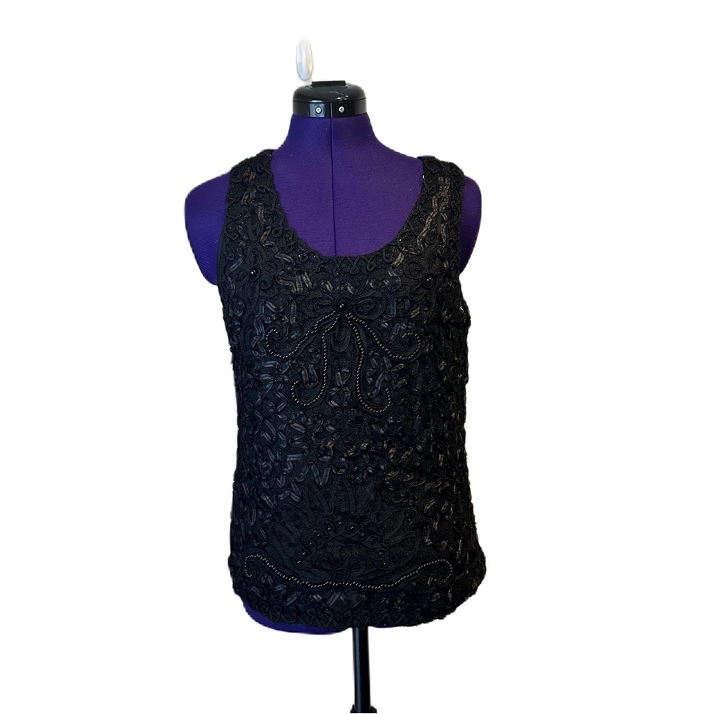 Black Lace Beaded Short Sleeve Top
